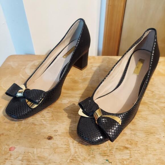 Louise et Cie Lo-Lilla Women's US 6 M Black Textured Leather Wedge Heels - Picture 1 of 9